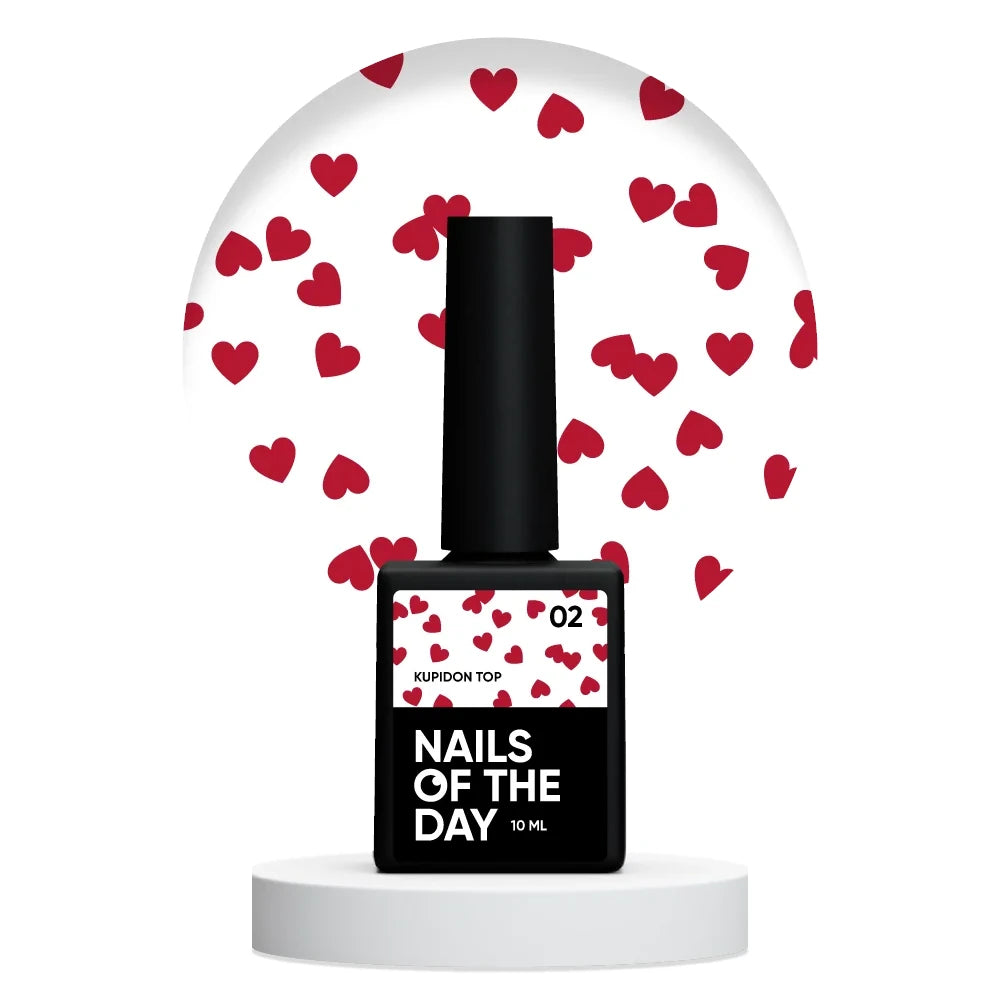 NAILSOFTHEDAY Kupidon Top 02 – zartes Finish mit eleganten bordeauxfarbenen Herzchen, ohne Dispersionsschicht, 10ml