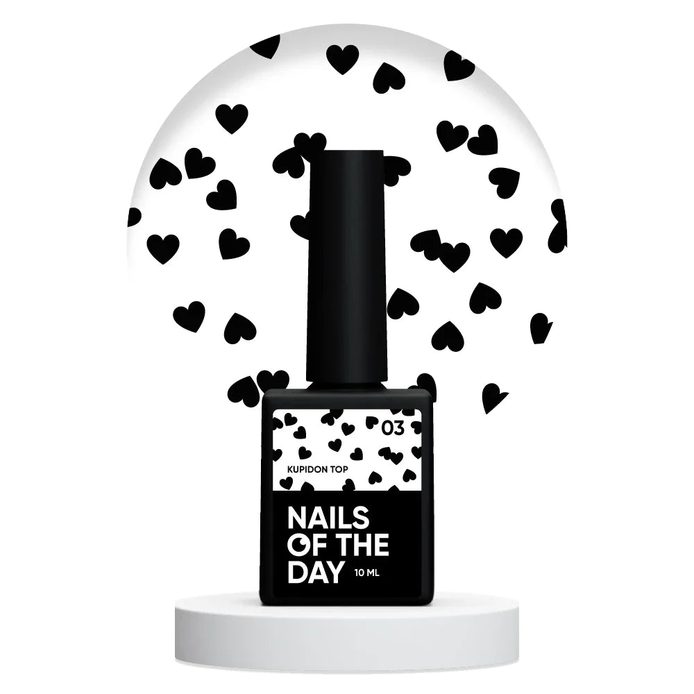 NAILSOFTHEDAY Kupidon Top 03 – zartes Finish mit tiefschwarzen Herzchen, ohne Dispersionsschicht, 10ml