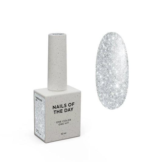 NAILSOFTHEDAY Gel Polish Paradise 01 – Silberner Glitzer-Gellack, deckend in einer Schicht, 10 ml, ohne TPO