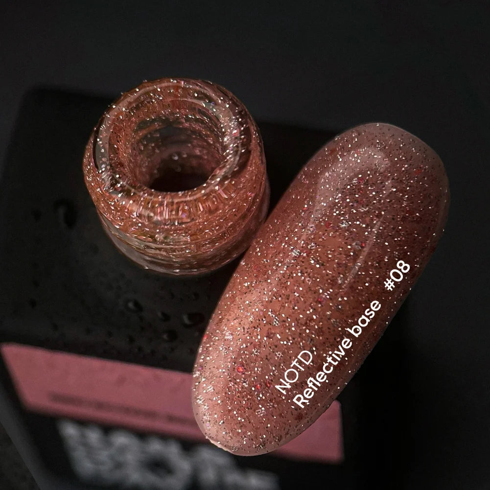 NAILSOFTHENIGHT Reflective base 08 - камуфлирующая светоотражающая база с шиммером (персик), 10мл