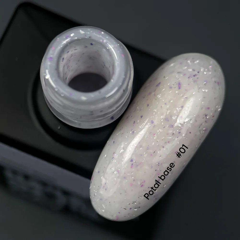 NAILSOFTHEDAY Potal Base 01 - молочно-фиолетовая база с поталью (серебряно-фиолетовая поталь), 10мл