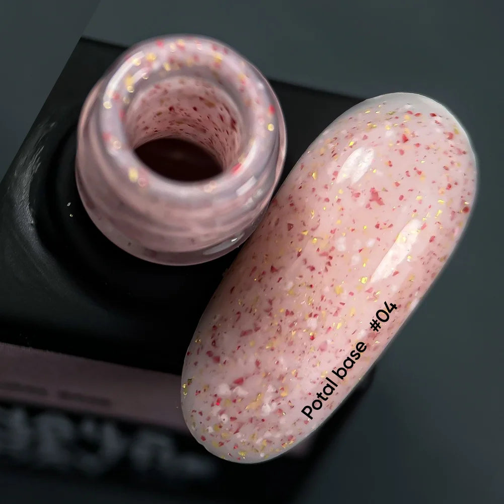 NAILSOFTHEDAY Potal Base 04 - розовая база с поталью (золотисто-розовая поталь), 10мл
