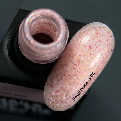 NAILSOFTHEDAY Potal Base 04 - розовая база с поталью (золотисто-розовая поталь), 10мл