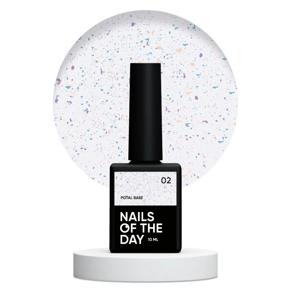 NAILSOFTHEDAY Potal Base 02 - молочно-голубая база с поталью (золотисто-фиолетовая и бирюзовая поталь), 10мл
