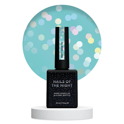 NAILSOFTHENIGHT Party Base 05 – Neon-blaues Nagelgel mit holografischen Sechsecken, 10ml