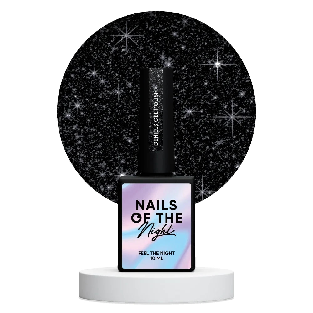 NAILSOFTHENIGHT Deniels gel polish - pigmentierter schwarzer Gel-Nagellack mit reflektierendem Silberschimmer, 10ml