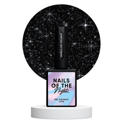 NAILSOFTHENIGHT Deniels gel polish - pigmentierter schwarzer Gel-Nagellack mit reflektierendem Silberschimmer, 10ml