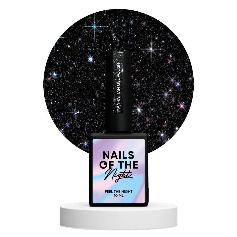 NAILSOFTHENIGHT Manhattan gel polish - schwarz mit holographischem Schimmer reflektierender Gellack für Nägel, 10ml