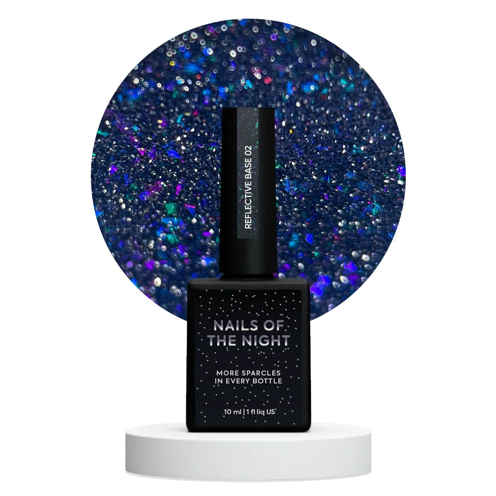 NAILSOFTHENIGHT Reflective Base 02 – камуфлирующая светоотражающая база с шиммером (синие и лазурные блестки), 10 мл