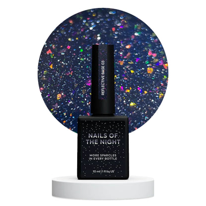 NAILSOFTHENIGHT Reflective Base 03 – Reflektierende Base mit Schimmer (lila und rosafarbene Glitzer), 10ml