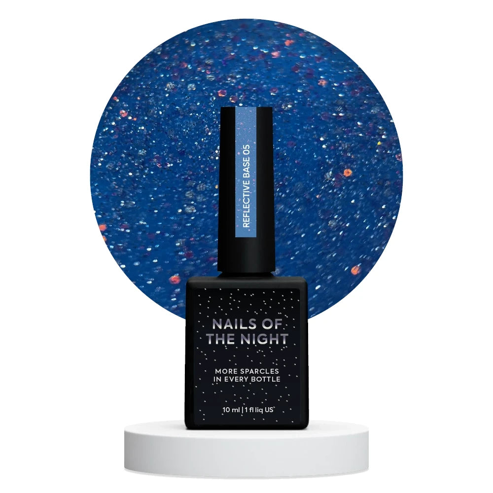NAILSOFTHENIGHT Reflective Base 05 – камуфлирующая светоотражающая база с голографическими блестками (насыщенно-голубая), 10мл