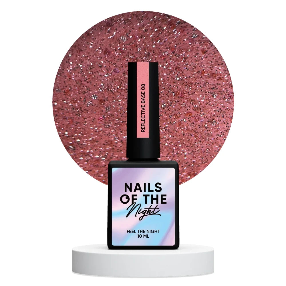 NAILSOFTHENIGHT Reflective base 08 - камуфлирующая светоотражающая база с шиммером (персик), 10мл