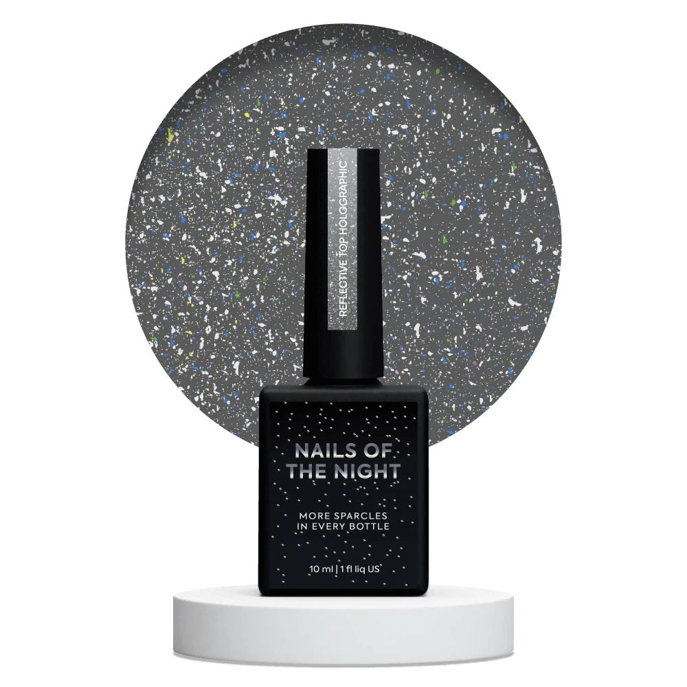 NAILSOFTHENIGHT Reflective Top Holographic – reflektierender holografischer Topcoat ohne Dispersionsschicht für Nägel, 10ml