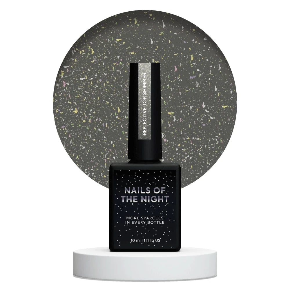 NAILSOFTHENIGHT Reflective Top Shimmer – reflektierender Topcoat ohne Dispersionsschicht für Nägel (mit goldenem Schimmer), 10ml