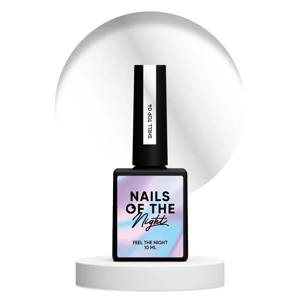 NAILSOFTHENIGHT Shell Top 04 – Perlmutt-Top mit silbernem Einreibe-Effekt ohne Schwitzschicht, 10ml