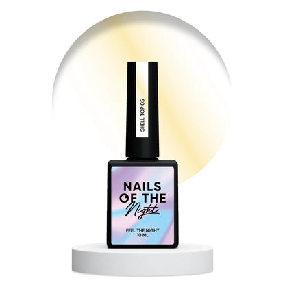 NAILSOFTHENIGHT Shell Top 05 – Perlmutt-Top mit goldenem Einreibe-Effekt ohne Dispersionsschicht, 10ml