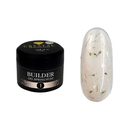 Crystal Professional Builder Gel Spring Nude №1 15 ml – Halbtransparentes beiges Aufbaugel mit Trockenblumen
