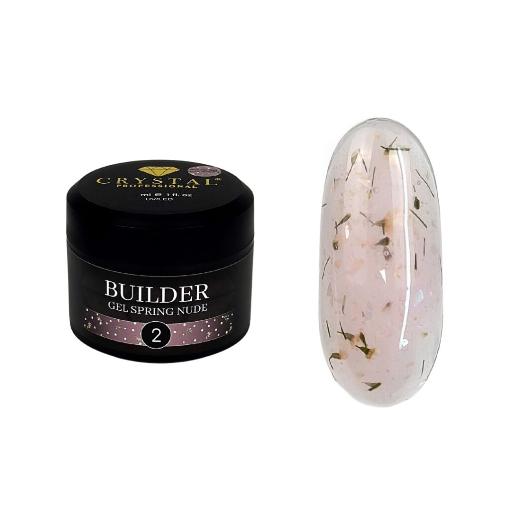 Crystal Professional Builder Gel Spring Nude №2 15 ml – Halbtransparentes puderrosa Aufbaugel mit Trockenblumen