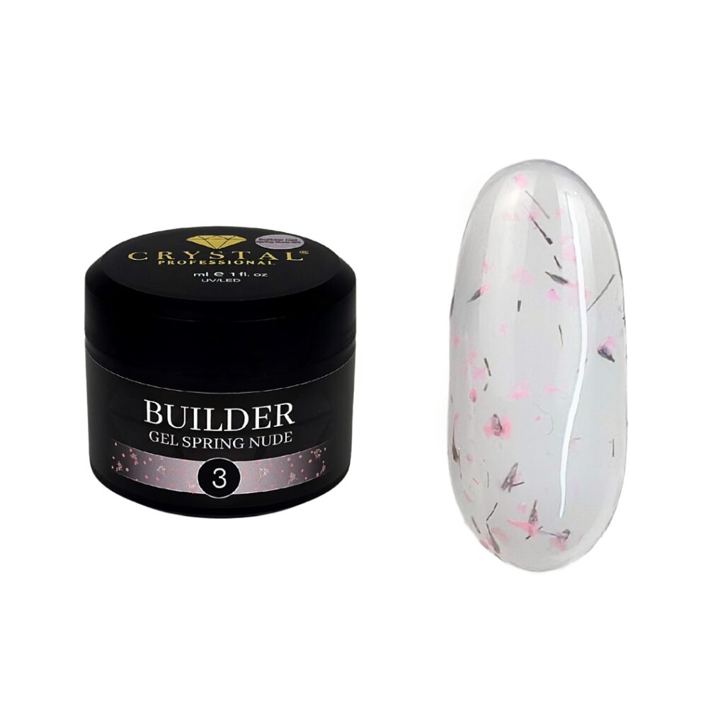 Crystal Professional Builder Gel Spring Nude №3 15 ml – Halbtransparentes lilafarbenes Aufbaugel mit Trockenblumen