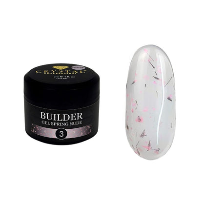 Crystal Professional Builder Gel Spring Nude №3 15 ml – Halbtransparentes lilafarbenes Aufbaugel mit Trockenblumen