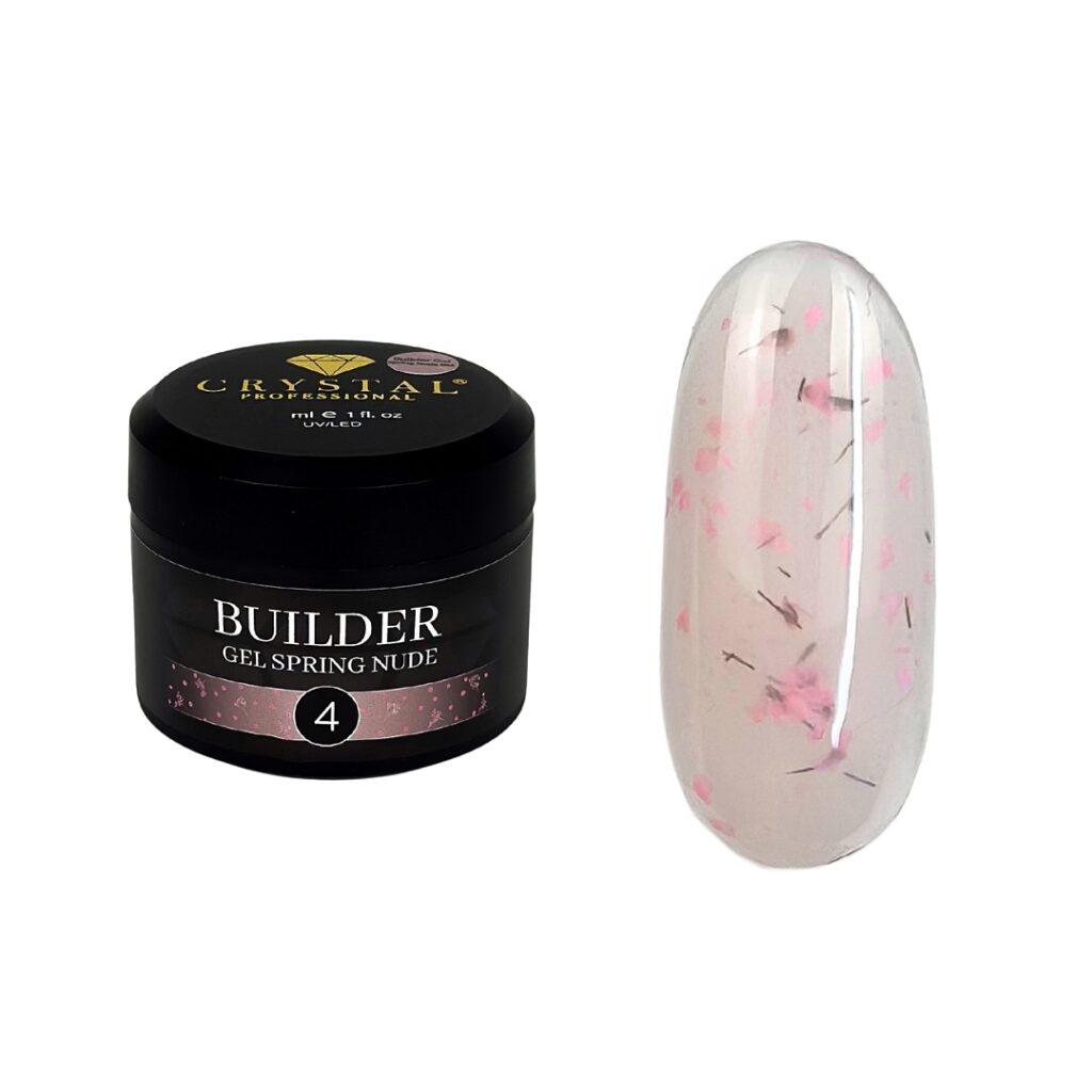 Crystal Professional Builder Gel Spring Nude №4 15 ml – Halbtransparentes altrosa Aufbaugel mit Trockenblumen