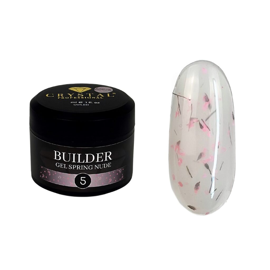 Crystal Professional Builder Gel Spring Nude №5 15 ml – Halbtransparentes cremiges Aufbaugel mit Trockenblumen
