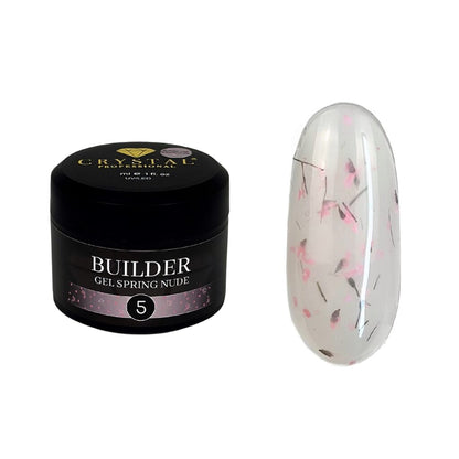 Crystal Professional Builder Gel Spring Nude №5 15 ml – Halbtransparentes cremiges Aufbaugel mit Trockenblumen