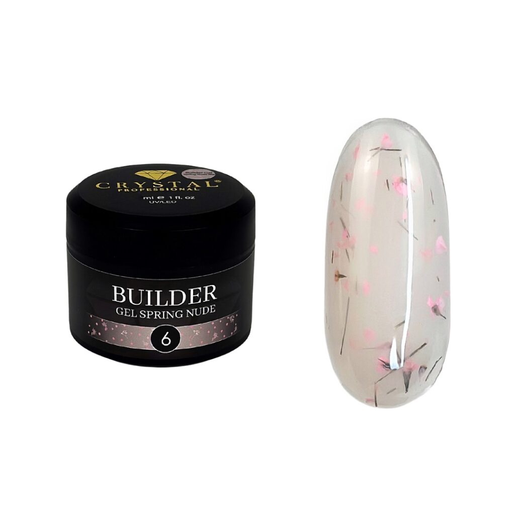 Crystal Professional Builder Gel Spring Nude №6 15 ml – Halbtransparentes hellbeiges Aufbaugel mit Trockenblumen