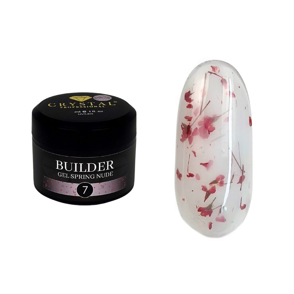 Crystal Professional Builder Gel Spring Nude №7 15 ml – Halbtransparentes vanillefarbenes Aufbaugel mit Trockenblumen