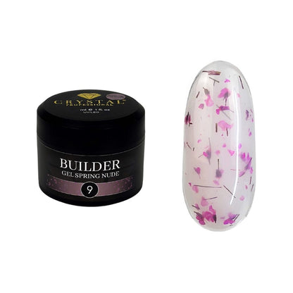 Crystal Professional Builder Gel Spring Nude №9 15 ml – Halbtransparentes rosa Aufbaugel mit Trockenblumen
