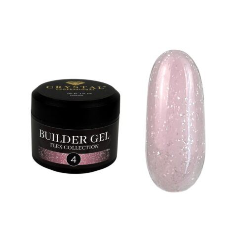Crystal Professional Builder Gel Flex Collection №4 HEMA & TPO 15 ml – rosafarbenes Aufbaugel mit feiner Silberfolie
