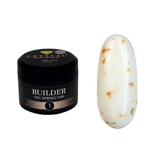 Crystal Professional Builder Gel Spring Vibe №1 15 ml – Milchiges Aufbaugel mit orangefarbenen Trockenblumen