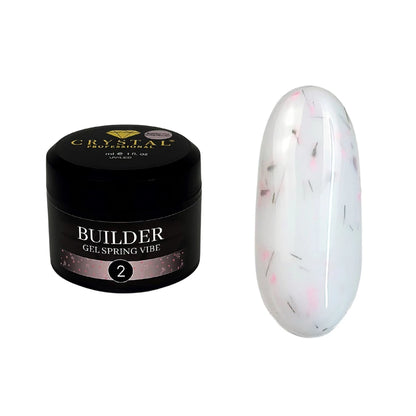 Crystal Professional Builder Gel Spring Vibe №2 15 ml – Milchiges Aufbaugel mit rosa Trockenblumen