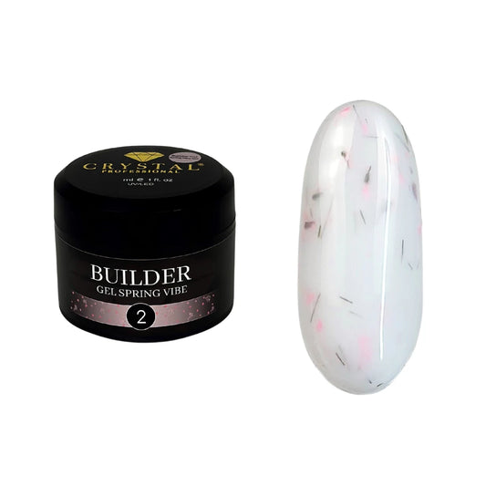 Crystal Professional Builder Gel Spring Vibe №2 15 ml – Milchiges Aufbaugel mit rosa Trockenblumen