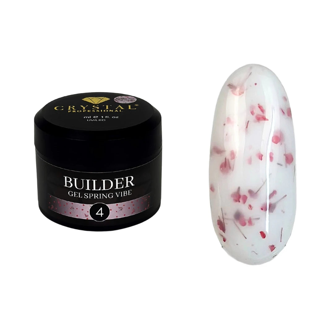 Crystal Professional Builder Gel Spring Vibe №4 15 ml – Milchiges Aufbaugel mit roten Trockenblumen