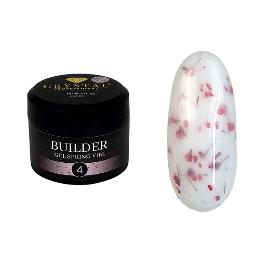 Crystal Professional Builder Gel Spring Vibe №4 15 ml – Milchiges Aufbaugel mit roten Trockenblumen