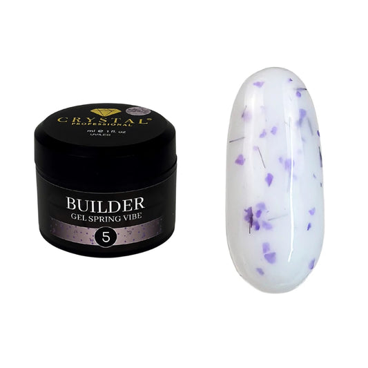 Crystal Professional Builder Gel Spring Vibe №5 15 ml – Milchiges Aufbaugel mit violetten Trockenblumen