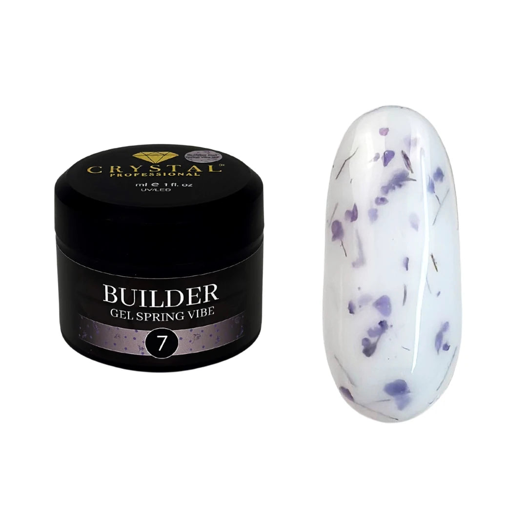 Crystal Professional Builder Gel Spring Vibe №7 15 ml – Milchiges Aufbaugel mit fliederfarbenen Trockenblumen