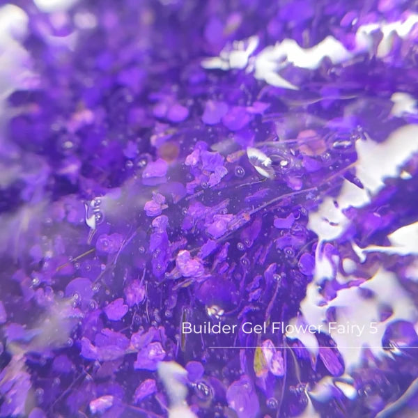 Crystal Professional Builder Gel Flower Fairy №5 15 ml – Halbtransparentes violettes Vitrage Aufbaugel mit Trockenblumen