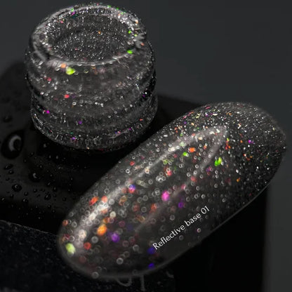 NAILSOFTHENIGHT Reflective base 01 - Camouflage Reflektierende Base mit Schimmer (Silber und rosa Glitter), 10ml