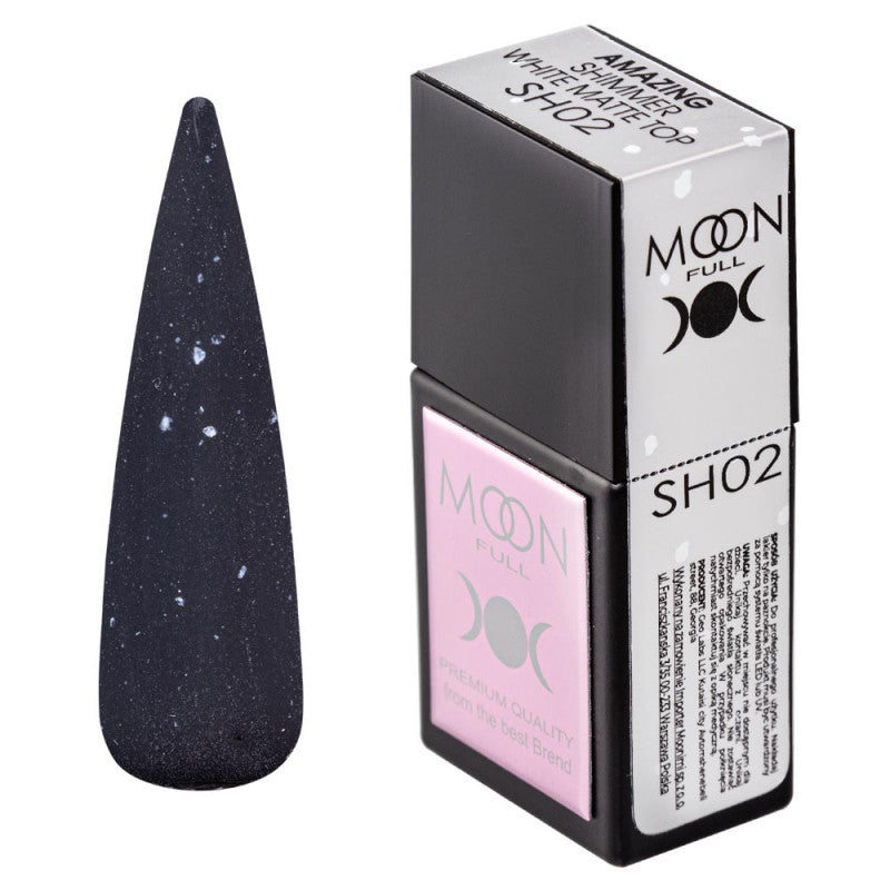 Moon Full Amazing Shimmer Top SH02 – Transparenter Top Coat mit mattem weißem Shimmer, 12 ml